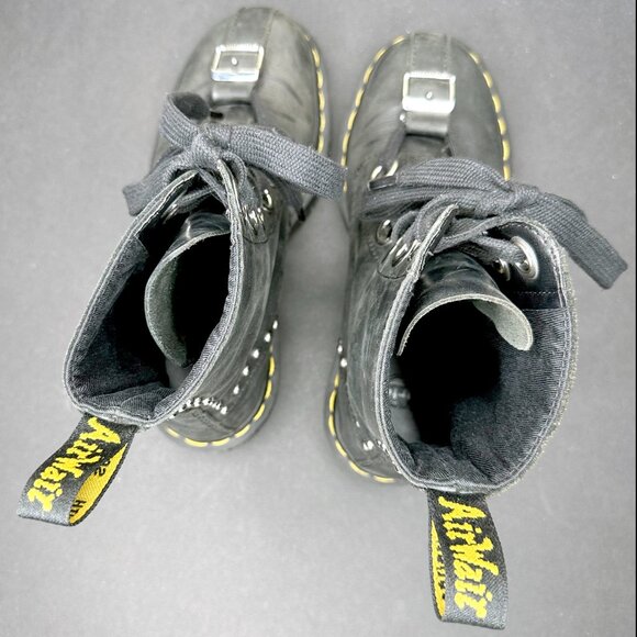 Dr Martens Gomez Combat Ankle Boots Black Moldova Leather Studded US 7 RARE - Picture 10 of 12